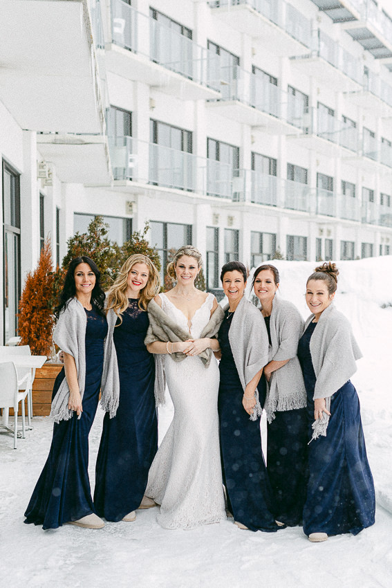 La mariée et ses demoiselles d'honneur, Estérel Resort, mariage dans les Laurentides.